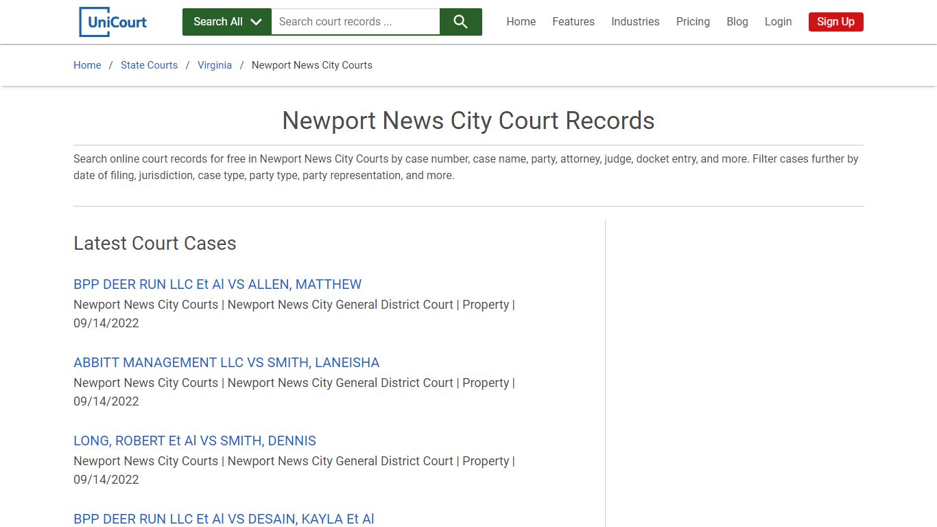 Newport News City Court Records | Virginia | UniCourt